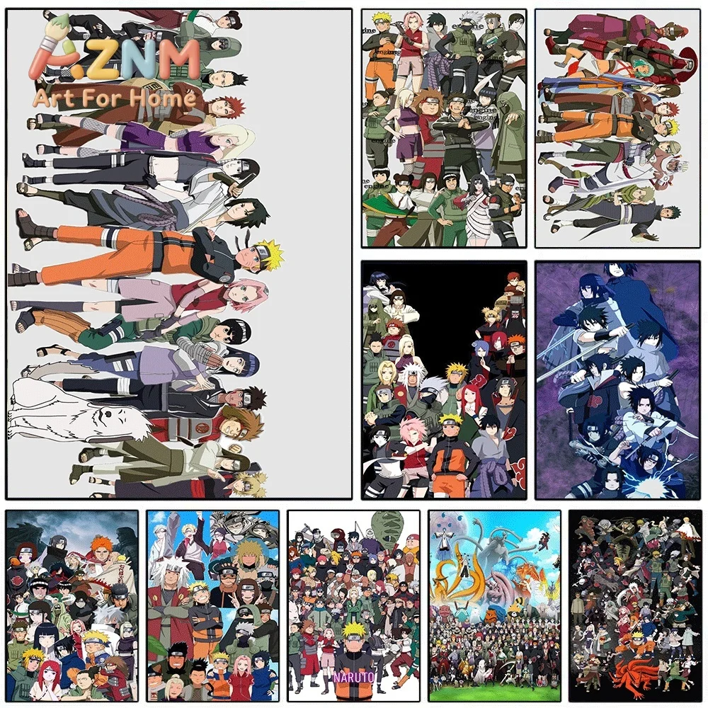 Naruto All Characters Canvas Wall Art Print, Japanese Anime Group Portrait Poster, Unframed Canvas Painting for Bedroom Living