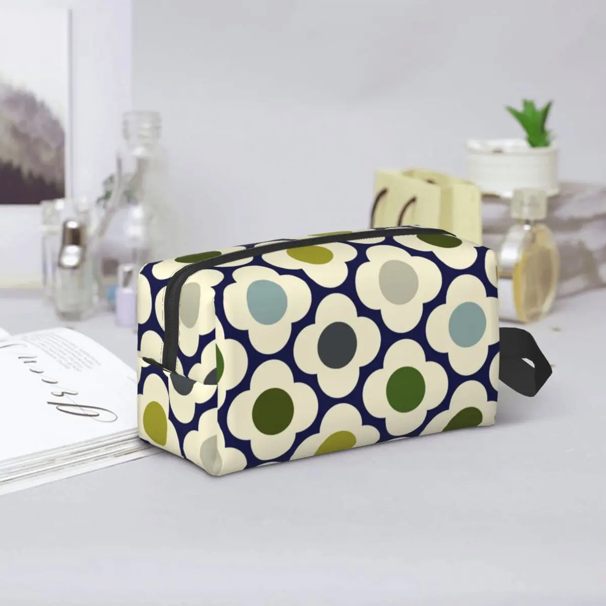 Custom Fashion Orla Kiely Spot Flower Ditsy Blue Multi Travel Toiletry Bag for Women Cosmetic Makeup Bag Beauty Storage Dopp Kit