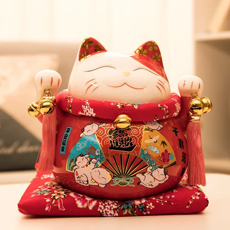 7 inch Ceramic Lucky Cat Statue Maneki Neko Porcelain Fortune Cats Figure Money Bank Feng Shui Decor Ornament Home Centerpiece view 2