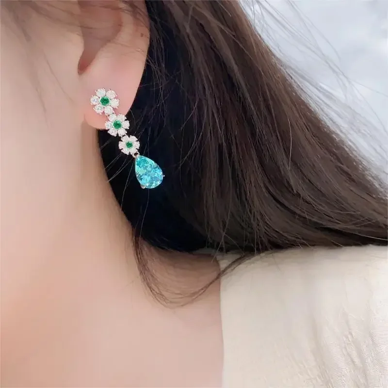 Pirmiana 2023 Hot Sale 9.41ct Pear Shape Lab Grown Paraiba Sapphire Earrings S925 Silver Engagement Women