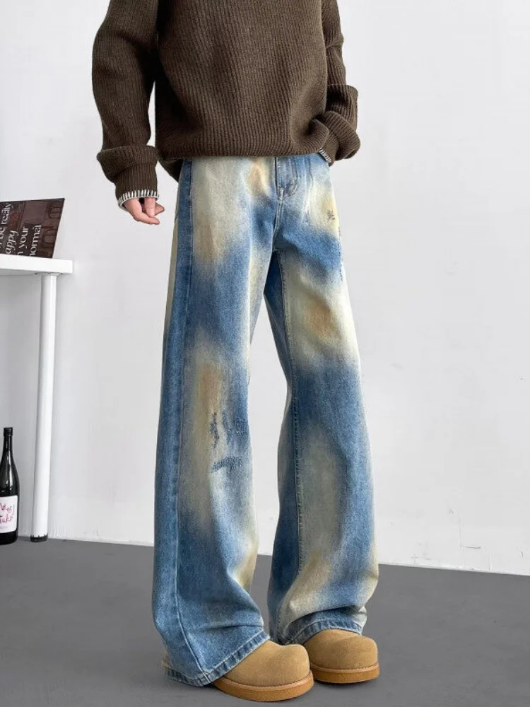 

Мужские джинсы в стиле ретро: модный дизайн, премиум-качество, прямые брюки-галифе, окрашенные, в стиле хип-хоп