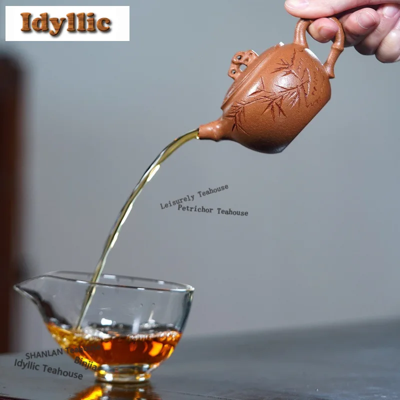 160ml Antique Yixing Purple Clay Teapots Handmade Bamboo Joint Pot Raw Ore Section Mud Kettle Chinese Zisha Tea Set Cha Crafts