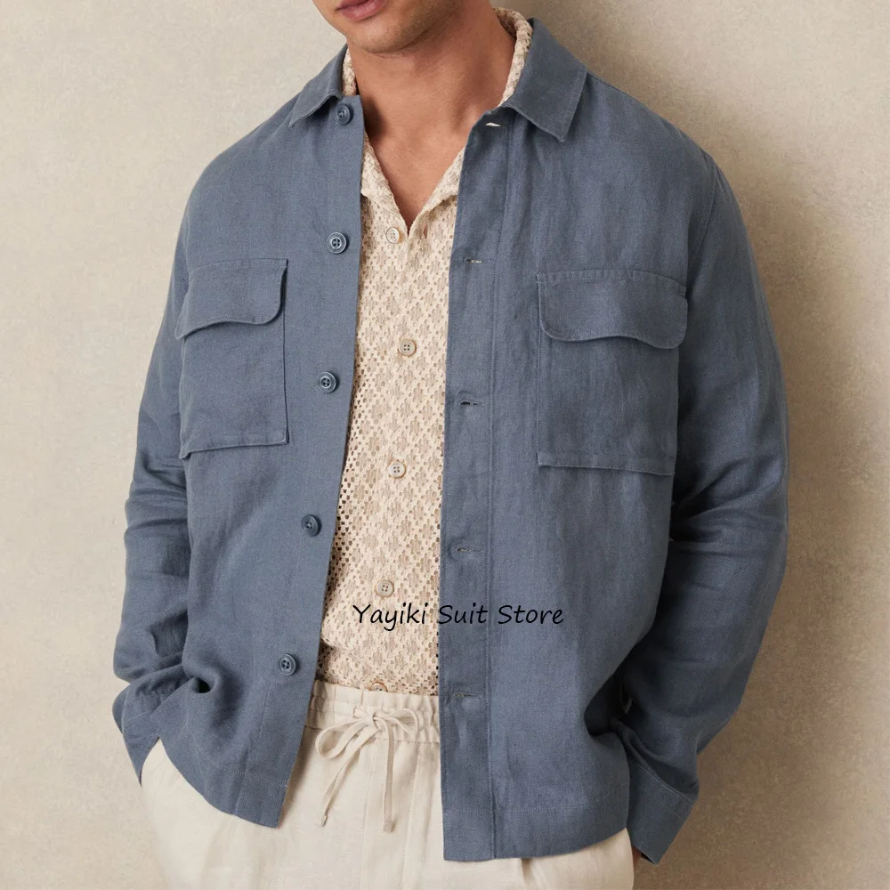 

Lightweight Casual Suit Jackets for Man Linen Fabric Men's Jacket Urban Blazers Single-breasted Lapel Men's Social Coat Fashion