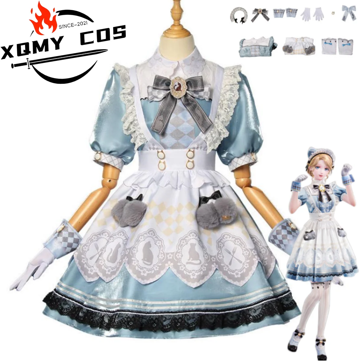 

XQGame Infinity Nikki Cosplay Costume Tea Party Blue Kawaii Princess Dress Lolita Skirt Woman Cute Carnival Christmas Suit
