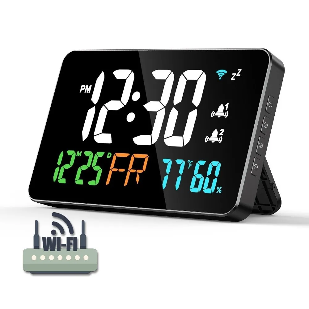 2.4Ghz Tuya WIFI Atomic Clock Clock Zone Temperature Adjustable Brightness Digital LED Clocks Humidity Alarm Date APP Remote