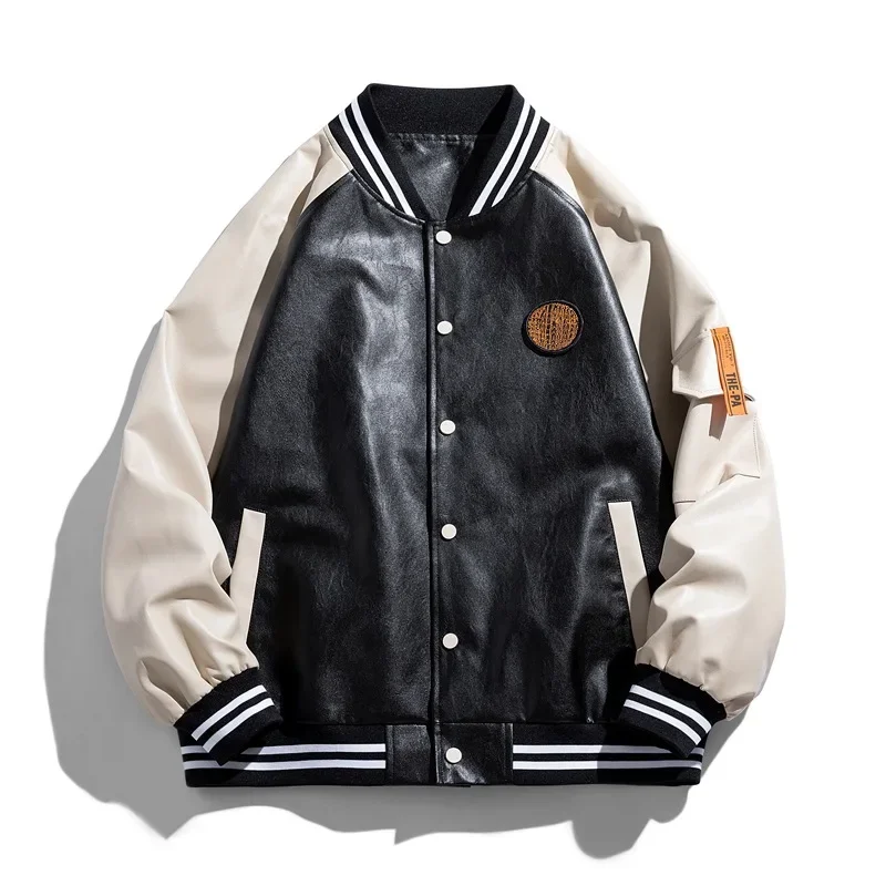 

Women Varsity Baseball Jacket High Street Faux Leather Aviator Bomber Jacket Women Embroidered Spring Autumn PU Windbreaker