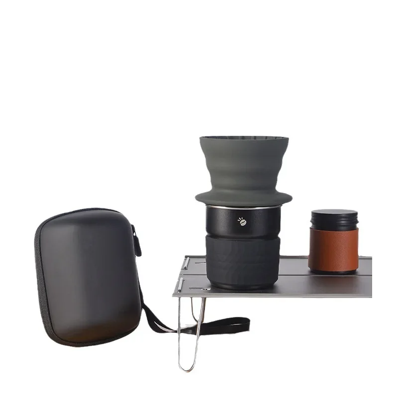 Travelling Hand Brewed Coffee Set,Outdoor Car Camping Cake Shape Silicone Filter Cups,Starter Set Gift,Stainless Steel Cup