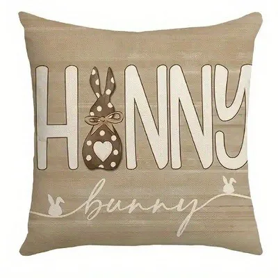 Create a festive atmosphere, the Easter Bunny on the plaid pattern: polka dot eggs and warm text pillowcases
