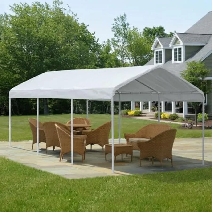 Carport: Heavy Duty Portable Garage with Roll-Up Door Removable Sidewalls for Car, Truck, Boat All-Season Reflective White Cano
