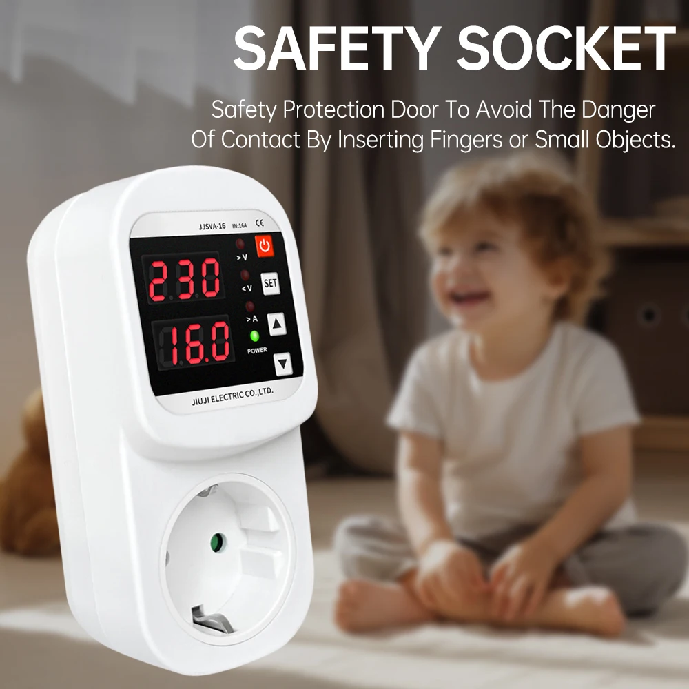 LED ディスプレイ AC220V 16A ソケット電圧電流保護調整可能な過電圧および不足電圧電気ソケット