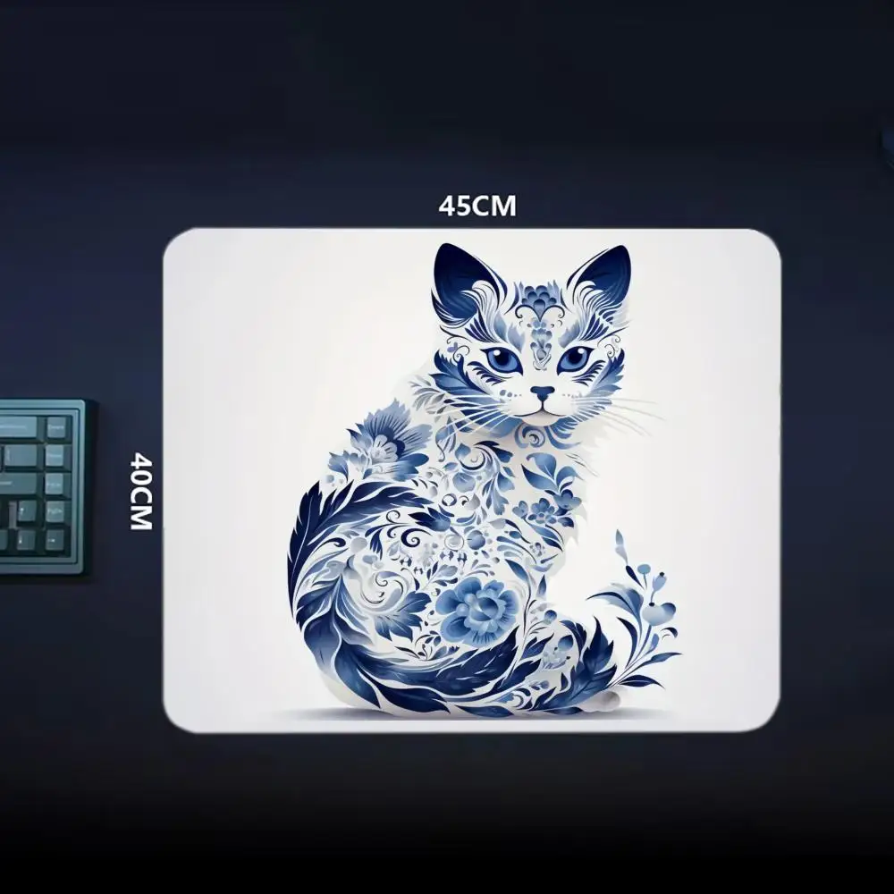 แผ่นรองเมาส์ลายแมวสีฟ้า 45X40 ซม.ขนาดใหญ่สแควร์คอมพิวเตอร์สำนักงานเกมโต๊ะเสื่อยางกันลื่นแผ่นรองเมาส์ขนาดเล็กตกแต่งโต๊ะ