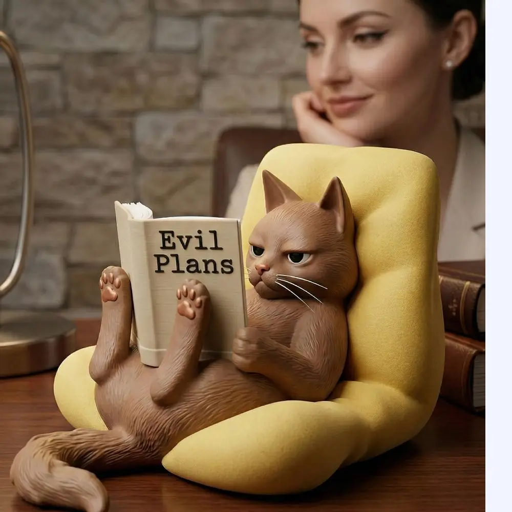 3D Printed Reading Cat Figurine Funny Bookend Cat Ornaments Lazy Cat Pose Home Decoration Tabletop Statue Desk Decor