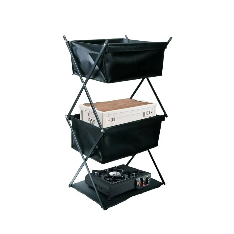 

Outdoor Camping Shelf Three-layer Folding Portable Storage Rack For Picnics Barbecue Storage Rack Multifunctional Shoe Rack