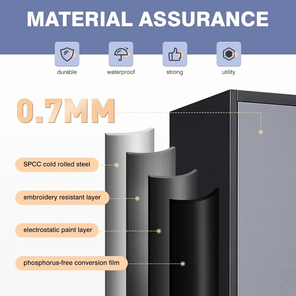 71" Tall Metal Garage Cabinet - Lockable Tool Storage w/2 Doors & 5 Adjustable Shelves"​