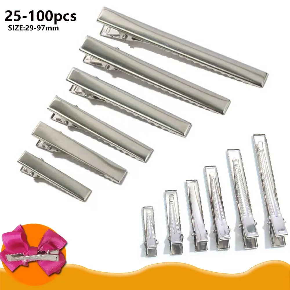 

25/100pcs 29-97mm Hair Clip For Jewelry Making Single Prong Alligator Hairpin With Teeth Blank Setting Base For DIY Hair Clips