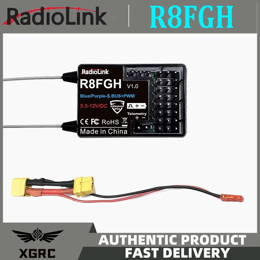 Radiolink R8FGH Gyro Receiver 2.4G 8 Channels Telemetry Vehicle Voltage Up to 14S 58.8V for RC Car Boat Mower Machine Robot