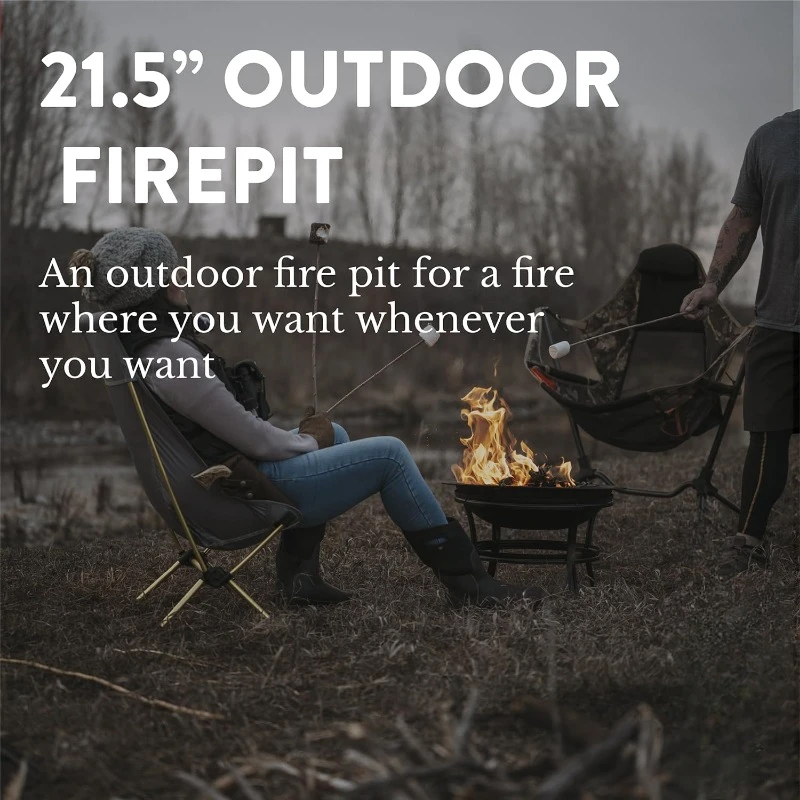 22 in Outdoor– Wood Burning Fire Pit with Mesh Lid and Fire Picker – Durable Alloy Steel Fire Pits for Outside