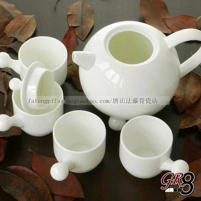 Elegant Bone China Tea Pot Set, Chinese Designed, Five-piece Ceramic Cups, Tazas Cafe and Cup Set