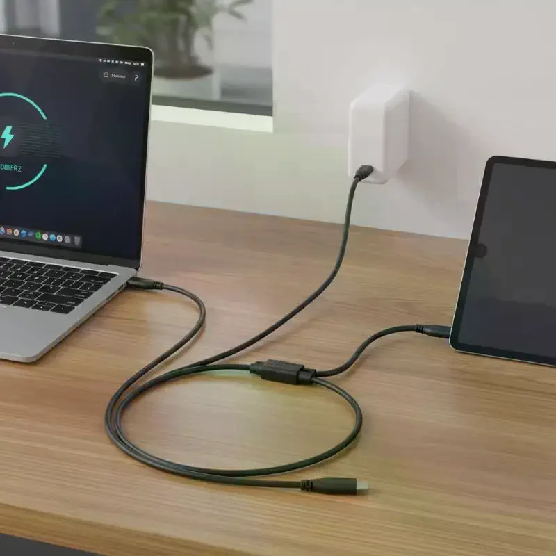 

For PC Phone Tablet 15W 3A Power Adapter Cord Charging Converter Line USB C Cable Splitter Type C 1 To 2 Extension Cable Wire