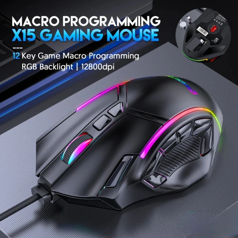 USB Wired Free Accompanying Weight Mouse 12800DPI Six speed Adjustment Optical Mouse Programmable Key Macro Defined Gaming Mouse