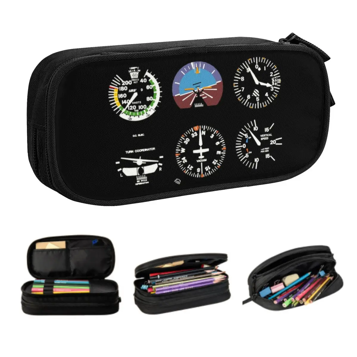 Custom Cockpit Six Dials Flight Simulator Pilot Pencil Case for Boys Gilrs Big Capacity Airplane Aircraft Pen Box Bag Stationery