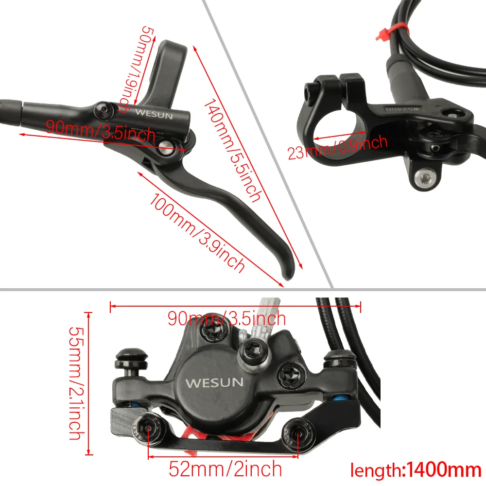 Ower control  Brake Hydraulic Disc Brake With  1400mm Mountain Bicycle  Rear Brake Set