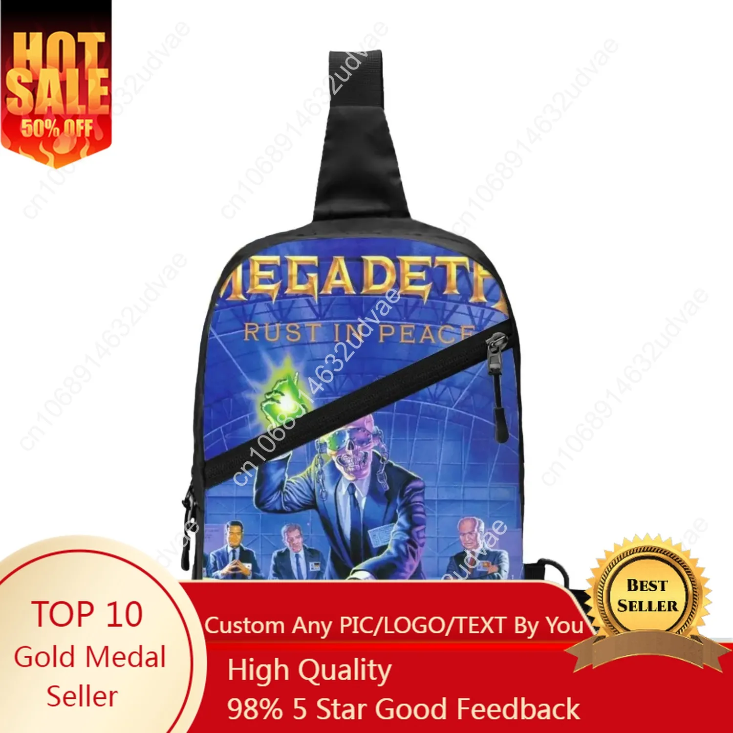 

Cool Megadeths RapMetal Band Sling Bags for Traveling Rust in Peace Chest Crossbody Backpack for Men Initiated Daypack