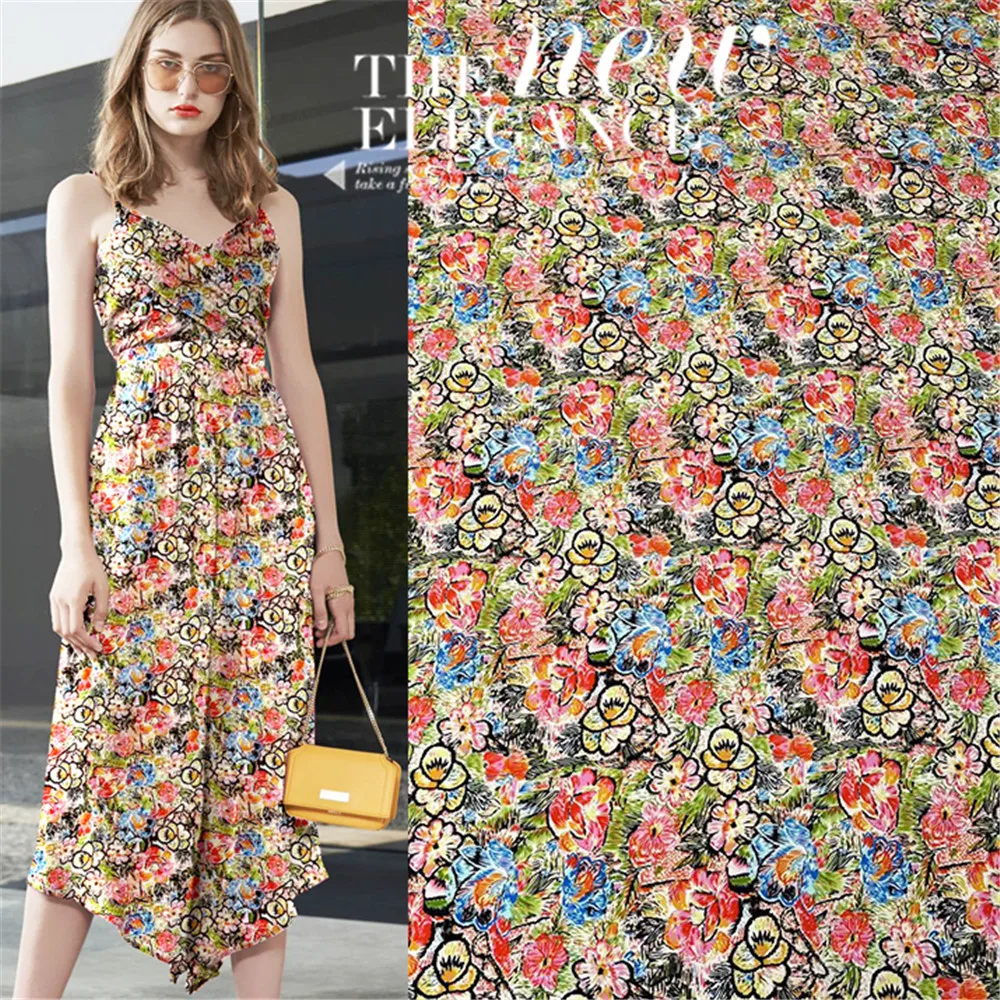 

Summer Season Oil Painting Style Digital Printing Silk Crepe De Chine Fabric with Soft Feeling for Dress