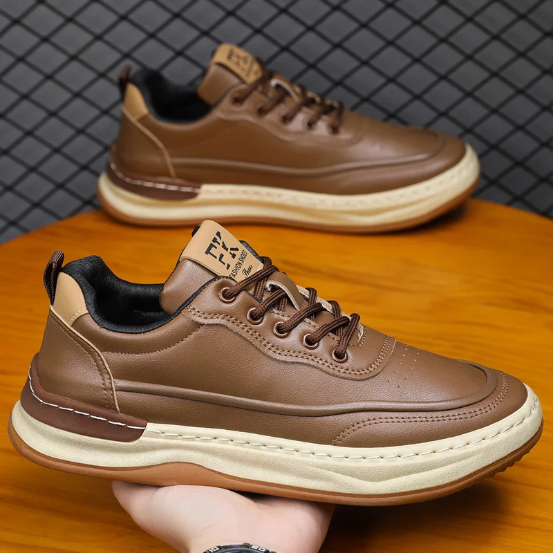

Men's Casual Leather Shoes Soft Bottom Sports Flats Spring Summer Fashion Single Shoes Comfortable round Toe PVC Outsole