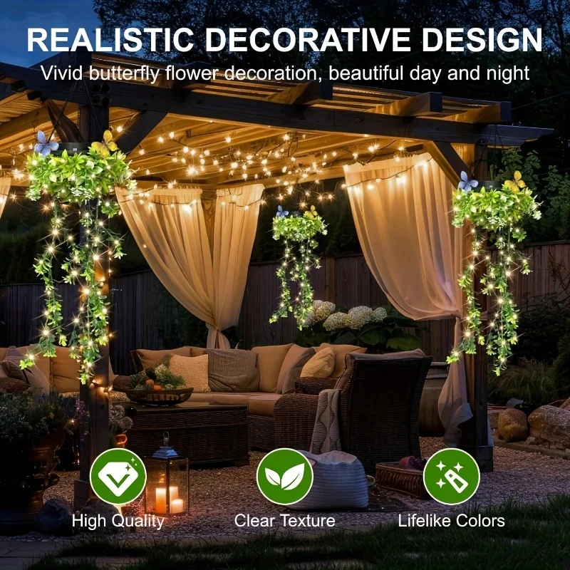 Lampade a sospensione da giardino ad energia solare, set da 2 pezzi di luci decorative a fiori a LED, luci da giardino
