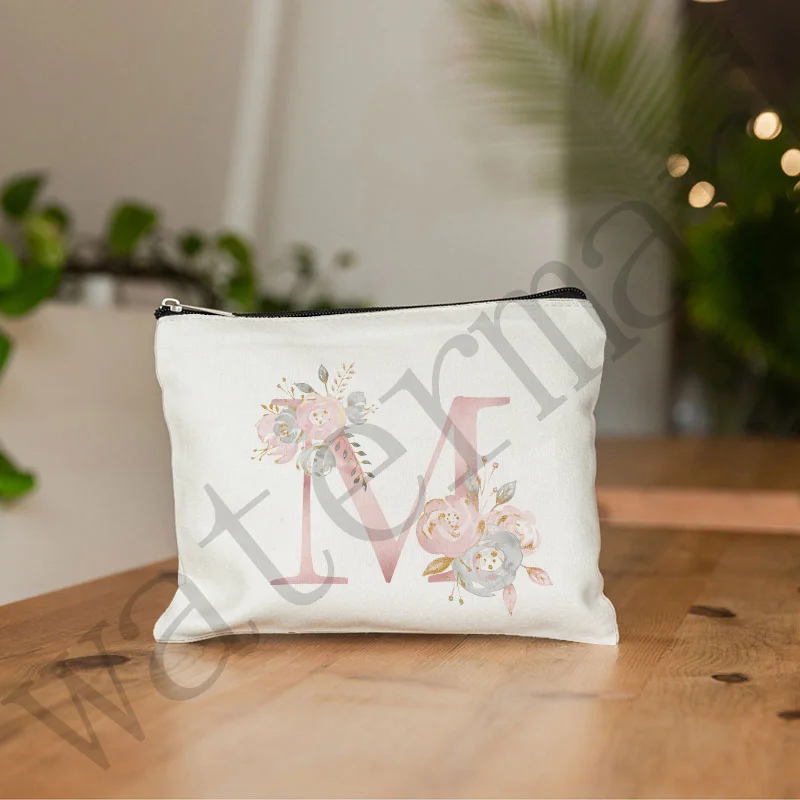 Floral Alphabet Print Cosmetic Case Bridal Party Make Up Pouch Necessaries Lady Tote Purse Wedding Gifts Bridesmaid Makeup Bags