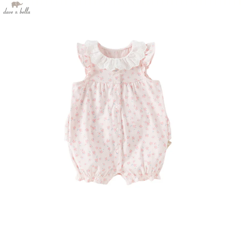 Dave Bella Baby Jumpsuit Newborn Creeper Summer Casual Pink Girl's Baby Cotton Floral Romper Comfortable Sweet Lovely DB2251568
