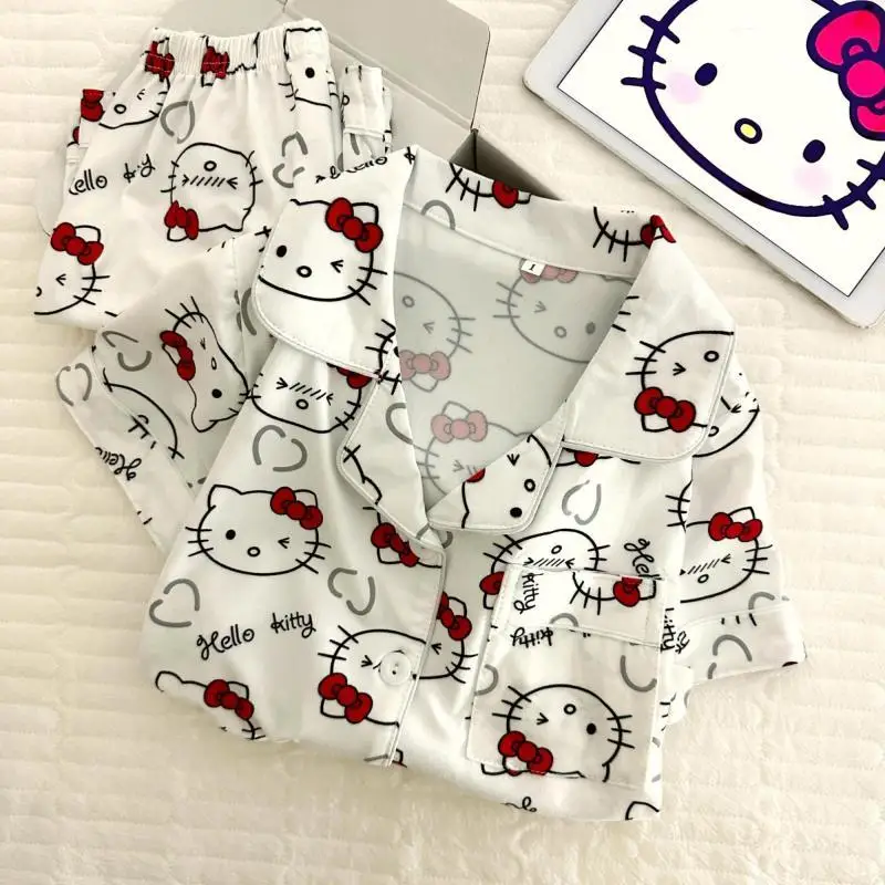 

Sanrio детские шорты с короткими рукавами, 2 шт., новые стильные шорты для девочек, летние тонкие пижамы с героями мультфильмов, пижамы среднего и большого возраста, хит продаж