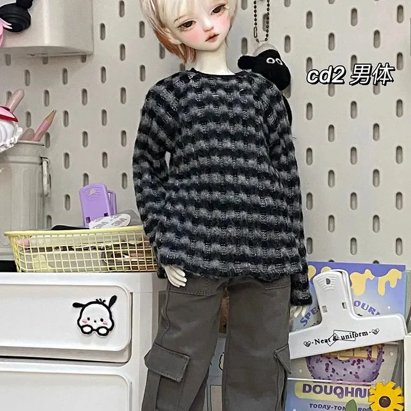 1/4 Bjd Men/women Doll Clothes Accessories Cute Casual Versatile Long Sleeved Striped Sweater Solid Color Loose Fit Cargo Pants