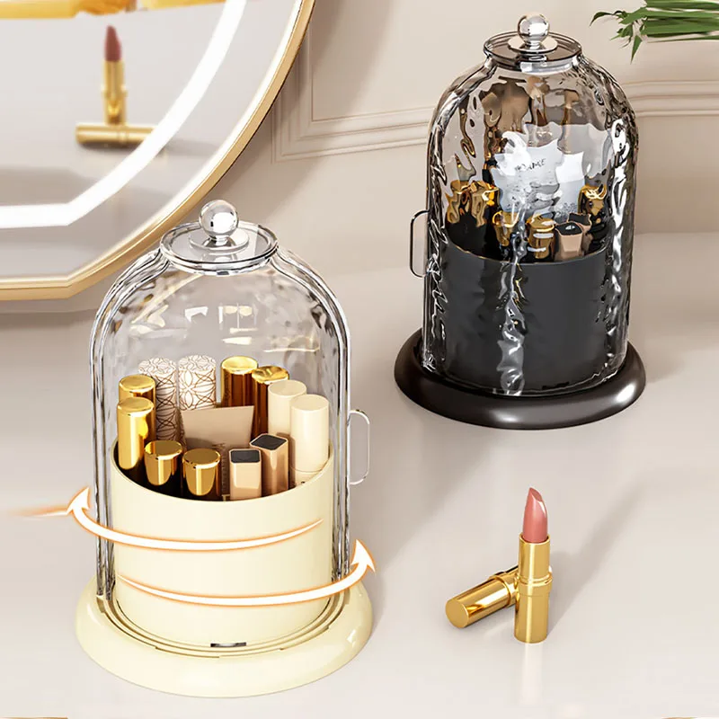 

Держатель кистей для макияжа с выдвижной крышкой, вращающийся на 360° прозрачный пылезащитный органайзер для хранения косметических инструментов для ухода за кожей с отделениями для кистей