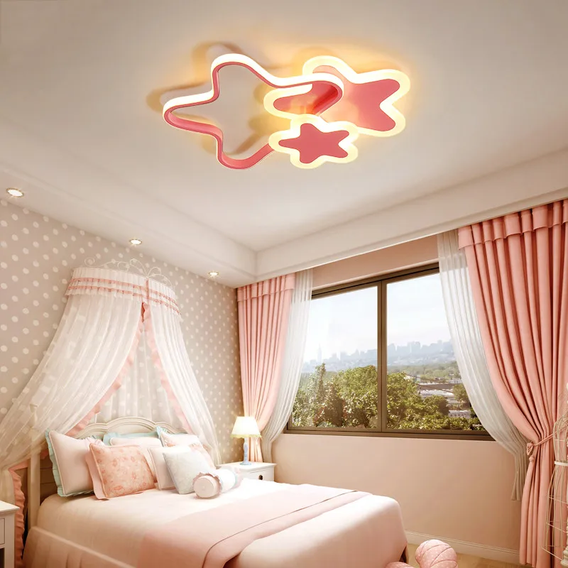 Plafoniera a LED Moon Star per camera Ragazzi Ragazze Decorazione camera da letto per bambini Lampade Bianco Rosa Asilo nido Illuminazione per camera dei bambini Soffitto