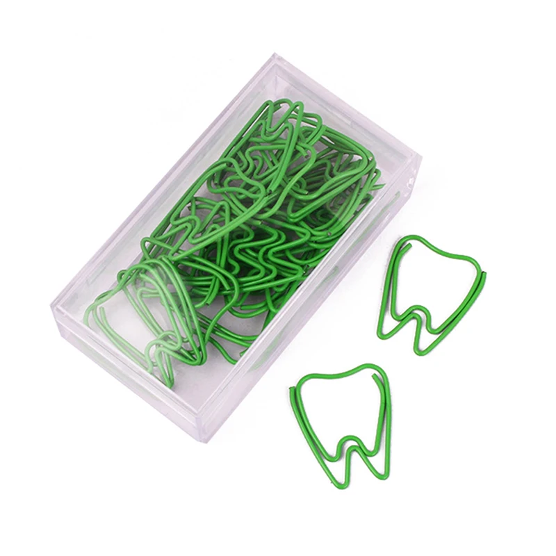 20pcs Creative Tooth Shape Paper Clips Note Metal Paperclip Binder Clips Dental Stationery Office Gift Supplies