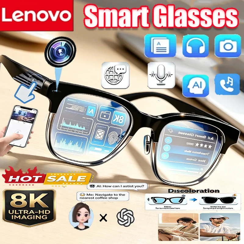 Lenovo 8K 2400MP AI Smart Glasses Vedio Translation Photo HD Hands-Free Calling AI Chat Music Playback Smart Sunglasses Eyewear