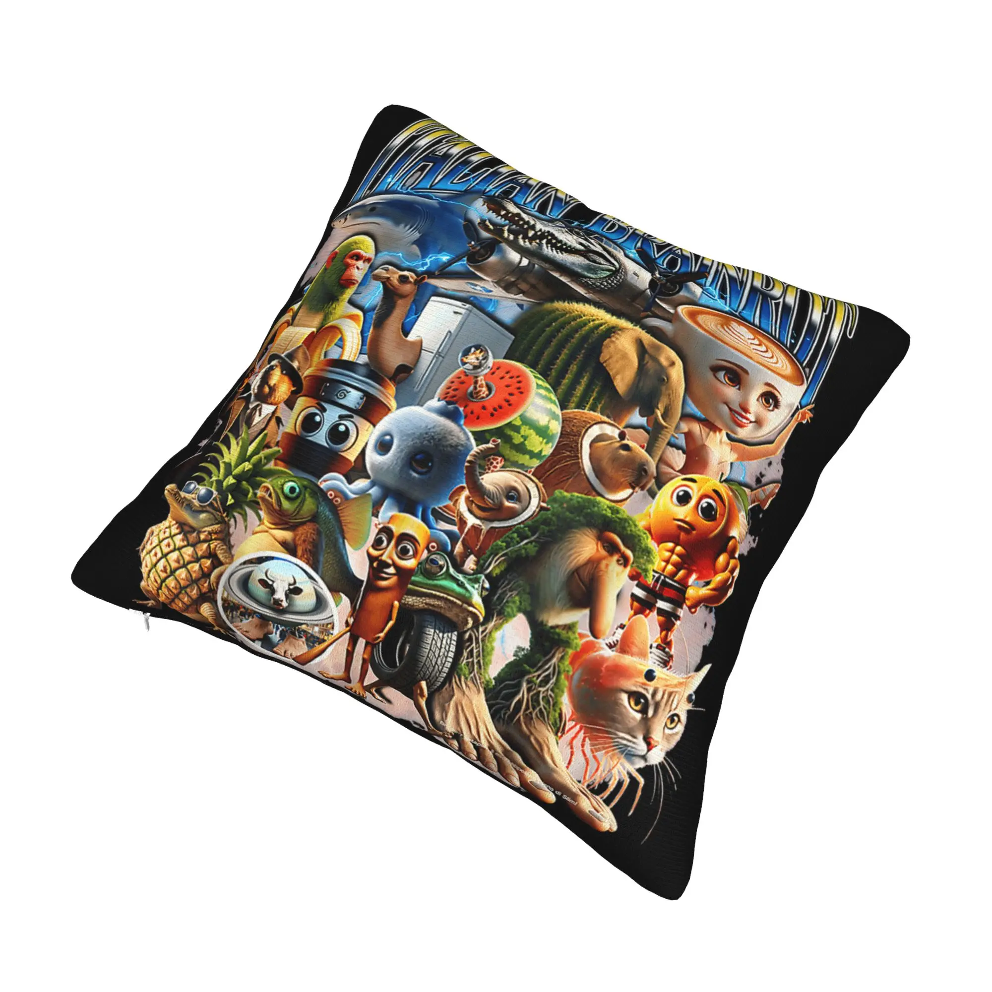 أنواع الإيطالية Brainrot ميمي شخصية المخدة المطبوعة غطاء وسادة بوليستر ديكور كيس وسادة غطاء المنزل سستة 45*45 سنتيمتر #3