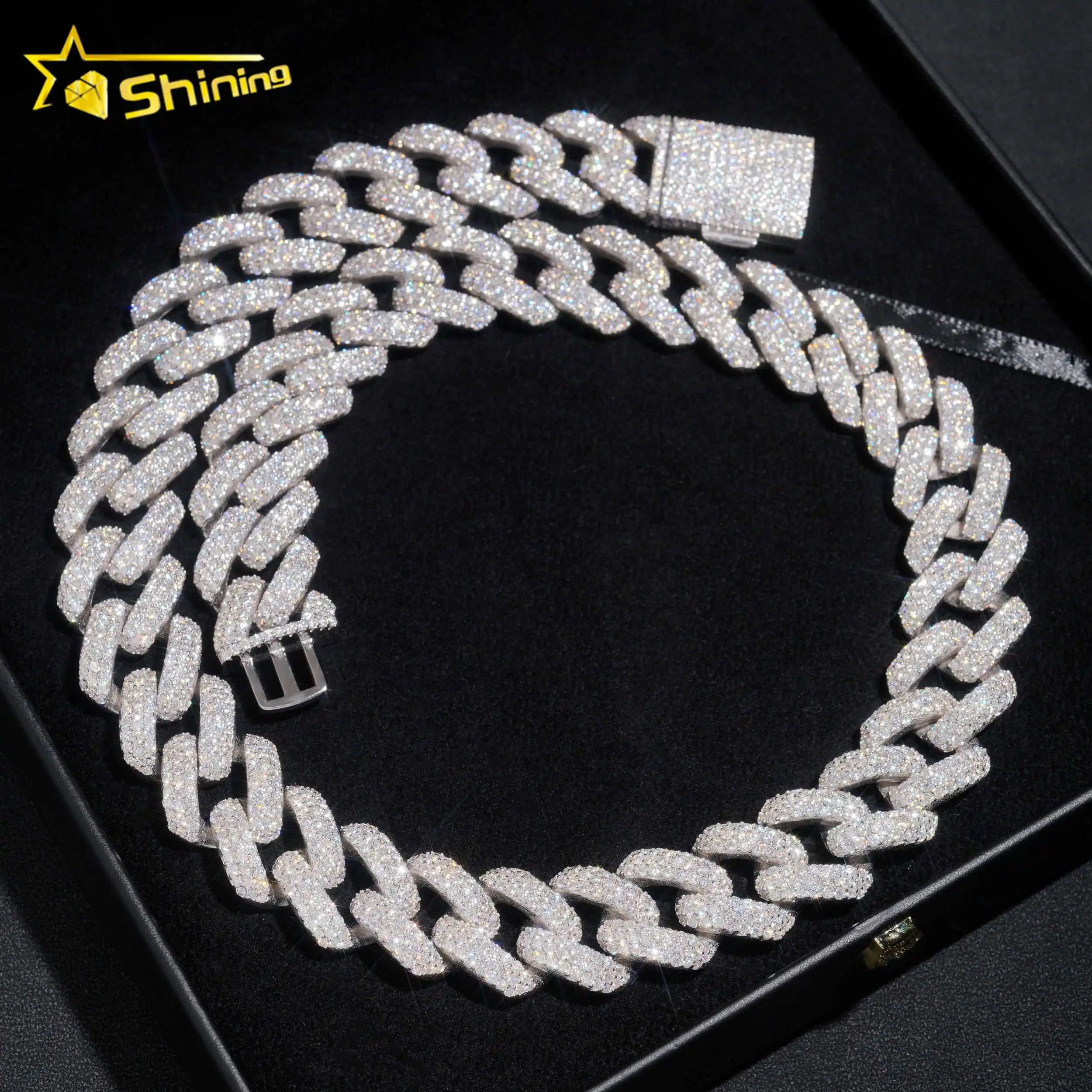 Hip Hop Style 20MM Luxrury Soild Silver 925 Cuban Link Chain VVS Moissanite Hip Hop Necklace Rapper Jewelry