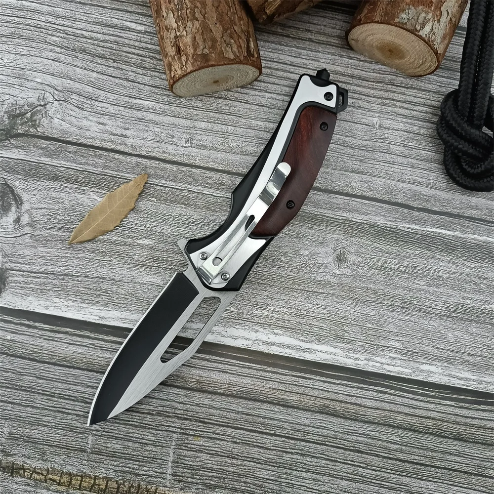 HUAAO DA130 Bearing Flipper Folding Pocket Knife 5Cr13Mov Blade Colored Wood Handle Camping Hunting EDC Tactical Knife Tool