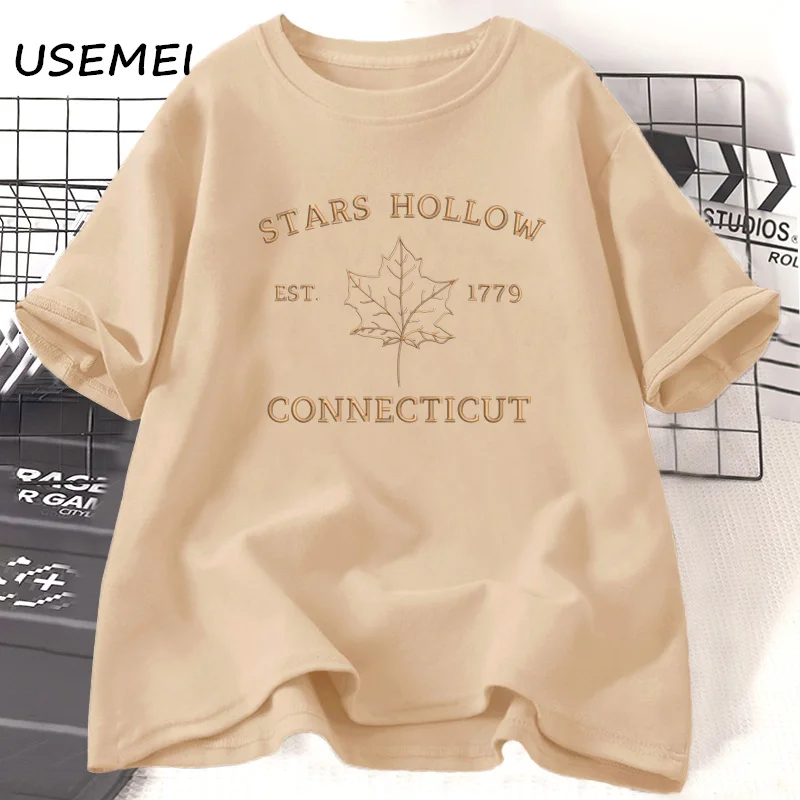 

FALL Stars Hollow Crewneck T-shirt Coffee Books Halloween Tshirt Autumn Thanksgiving Graphic Tees Cotton Short Sleeve Clothing