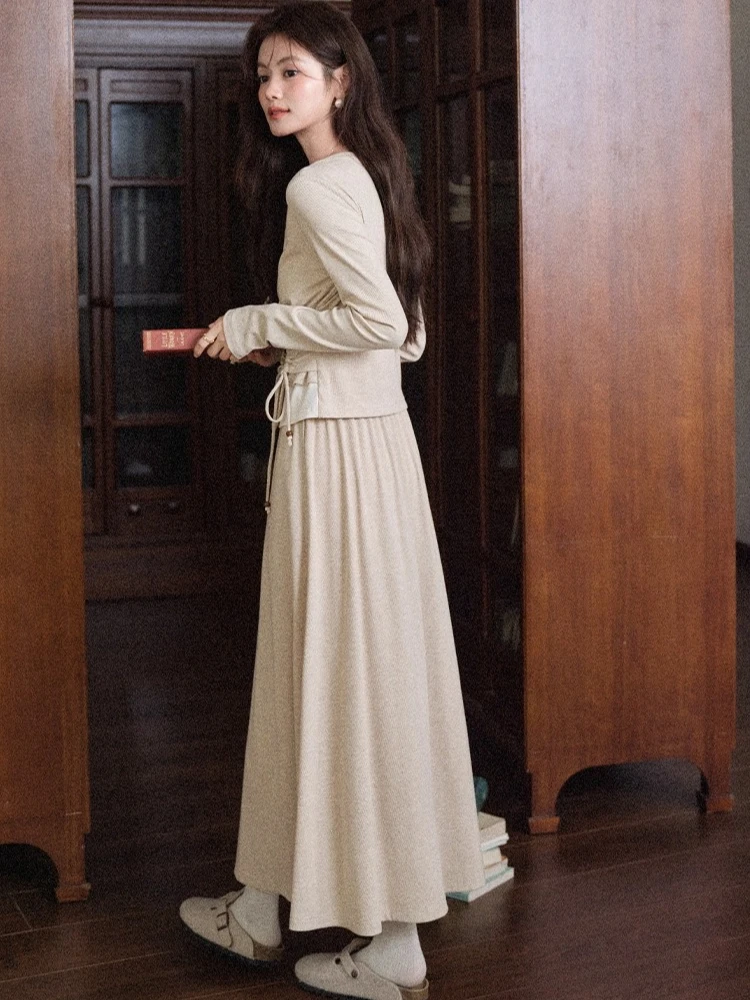 ALXNAN grande taille jupe à l'avoine décontracté longue taille élastique a-ligne jupes 2025 automne élégant coupe ample bureau dame vêtements D12729