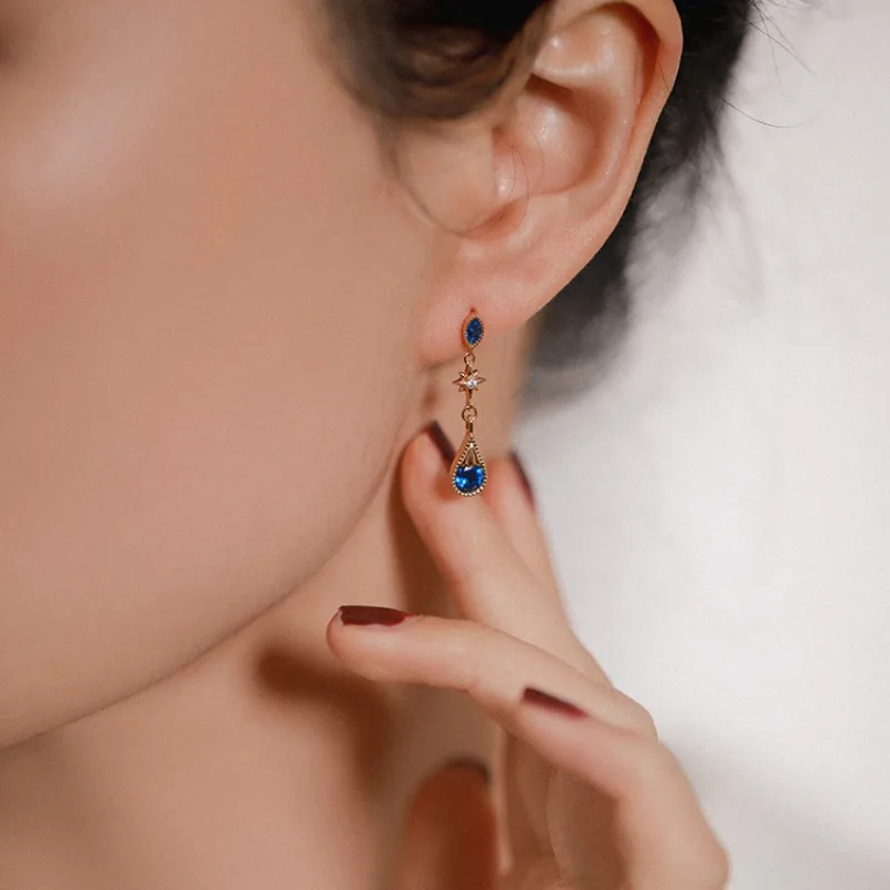 Creative new in Water droplet blue earring retro dreamy and High quality star sapphire earrings for women wedding jewelry