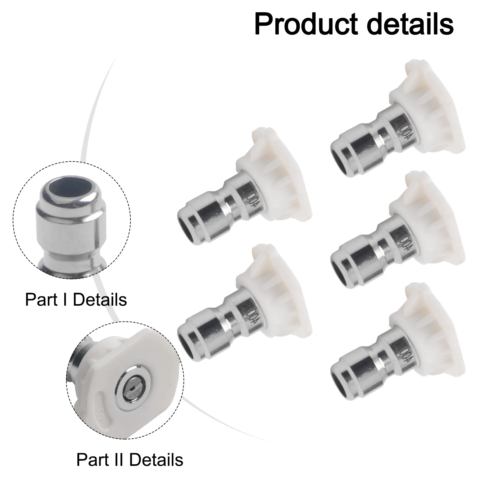 5 Pack 40 Degree Fan Nozzle Tips for Pressure Washers with 1/4 Inch Quick Connect Compatibility Up to 4350 PSI
