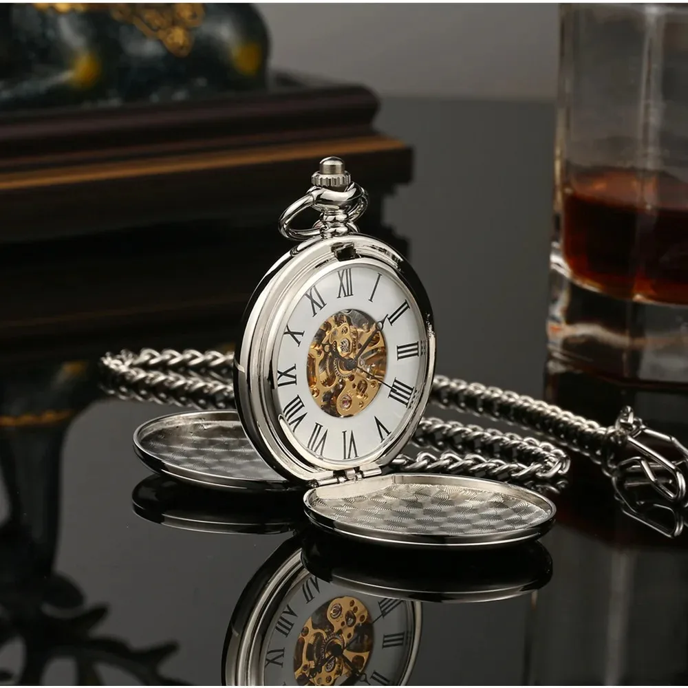 

Hand Wind Mechanical Men Pocket Watch Luxury Gold Steampunk Necklace Chain Pendant Vintage Dress Fob Watches for Weeding Gift