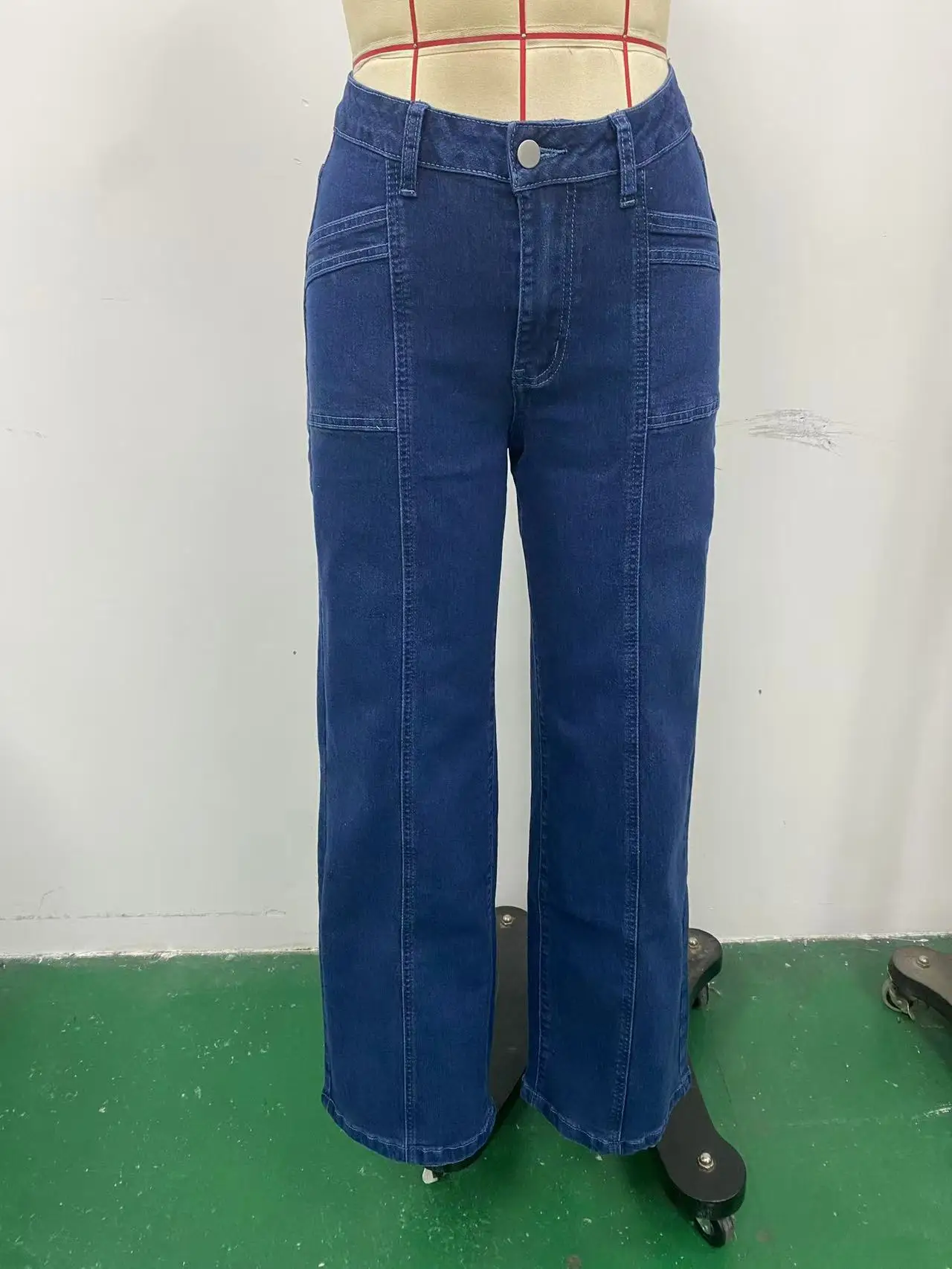 "Women’s Deep Blue Wide Leg Jeans - Stylish Denim Trousers for Comfort and Versatility