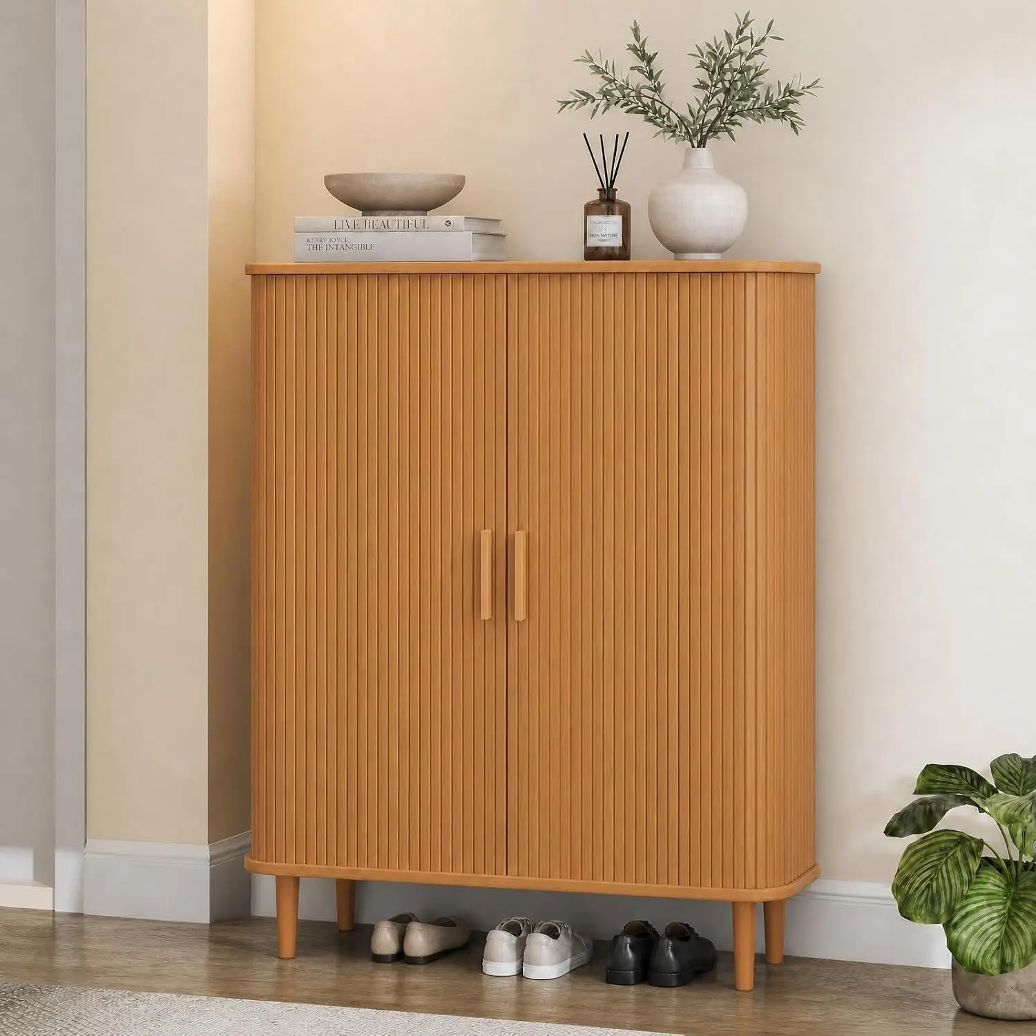 6-Tier Shoe Cabinet with Adjustable Shelves & Sliding Doors, Freestanding Organizer for Entryway Hallway Living Room, Customized