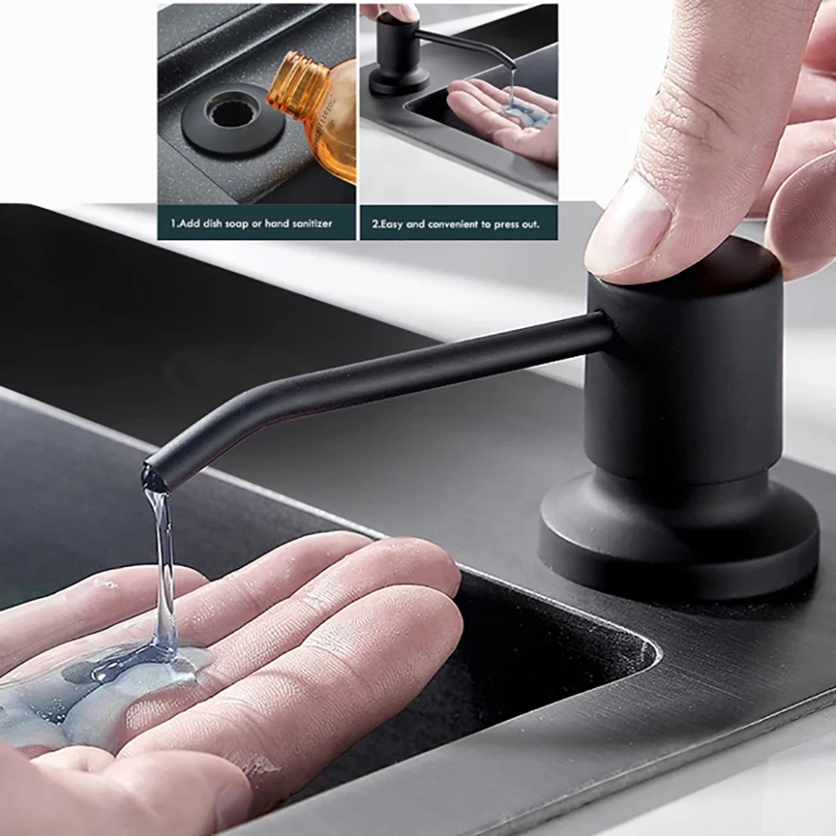 Built-In Sink Soap Dispenser – Stainless Steel Refillable Pump With 360° Rotation, For Kitchen Or Bathroom Countertops
