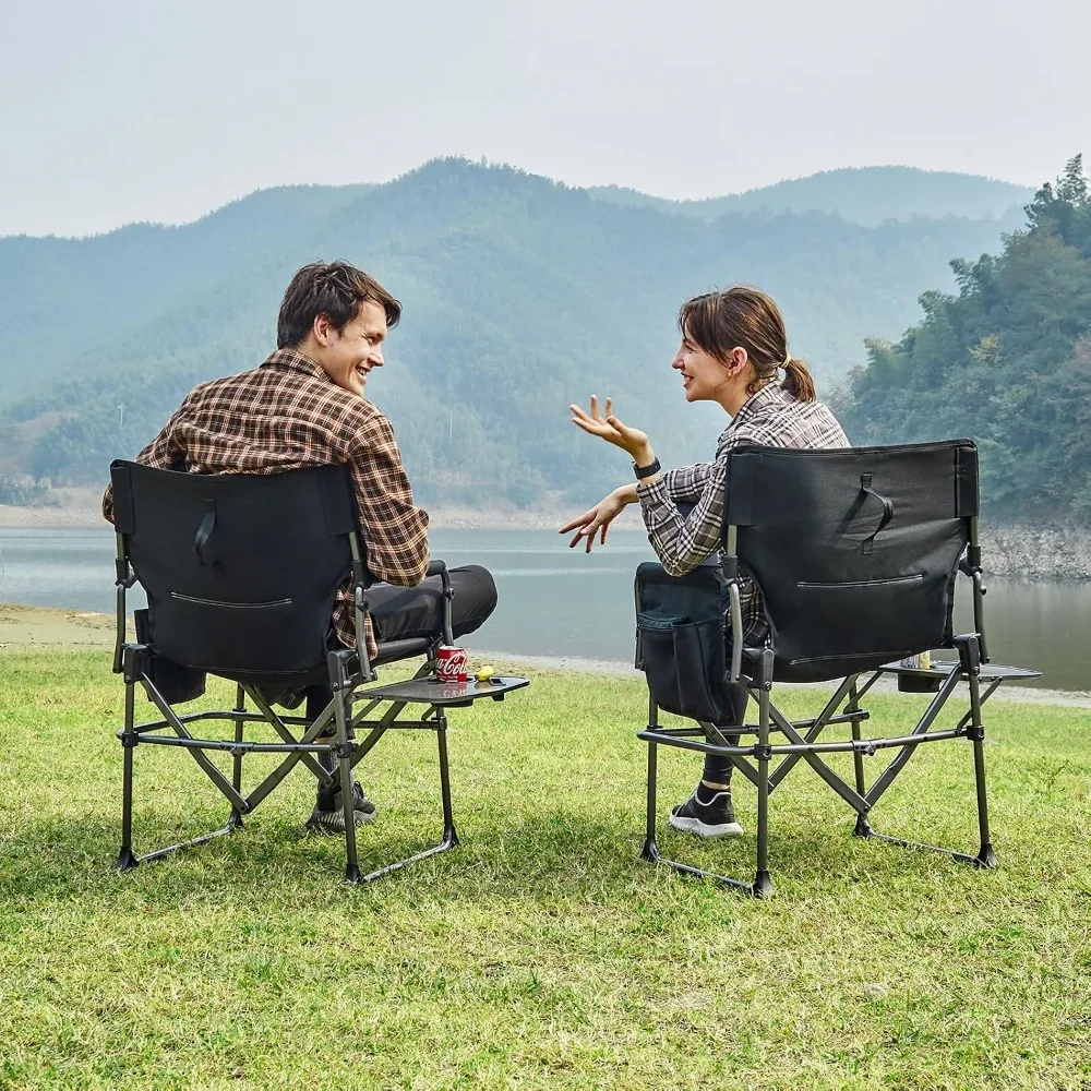Camping Director Chair with Side Table, Folding Heavy Duty 400lbs, Compact Portable Lawn Chair for Outdoor, Black 2 Pack